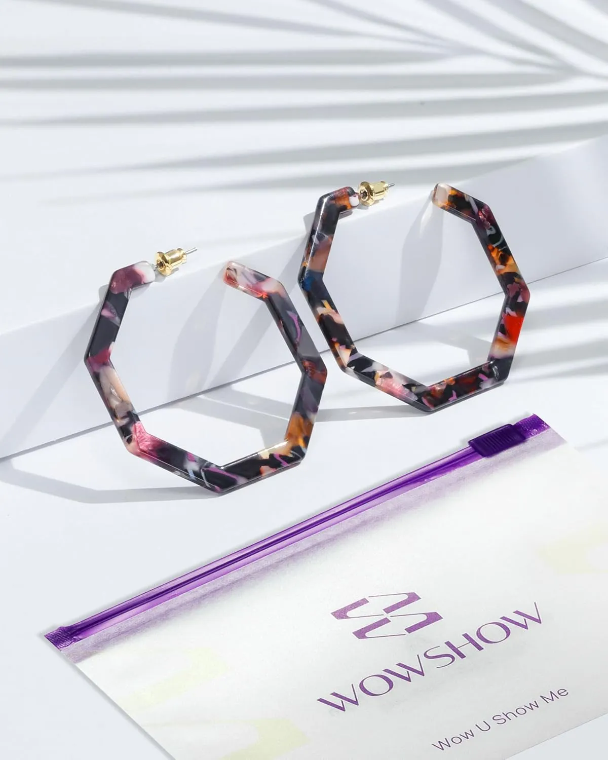 wowshow Acrylic Resin Hoop Earrings for Women Statement Fashion Geometric Octagon Earrings