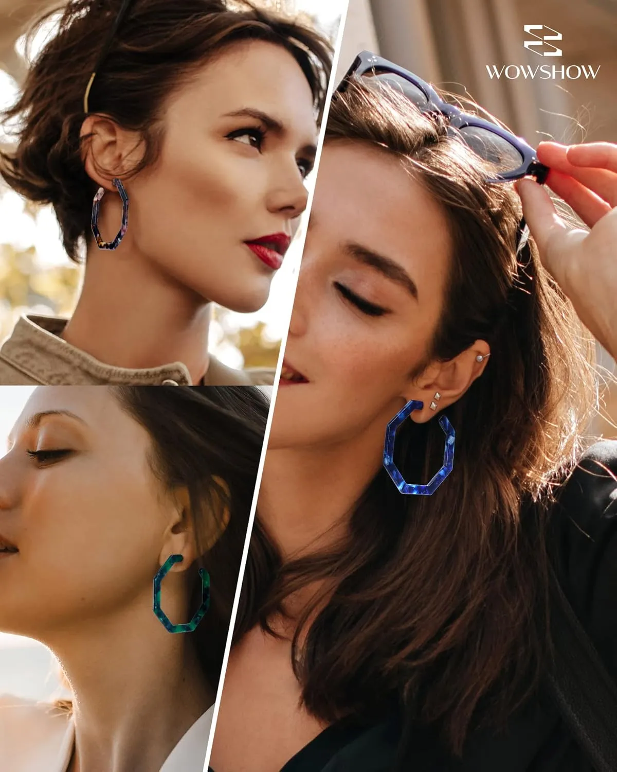 wowshow Acrylic Resin Hoop Earrings for Women Statement Fashion Geometric Octagon Earrings