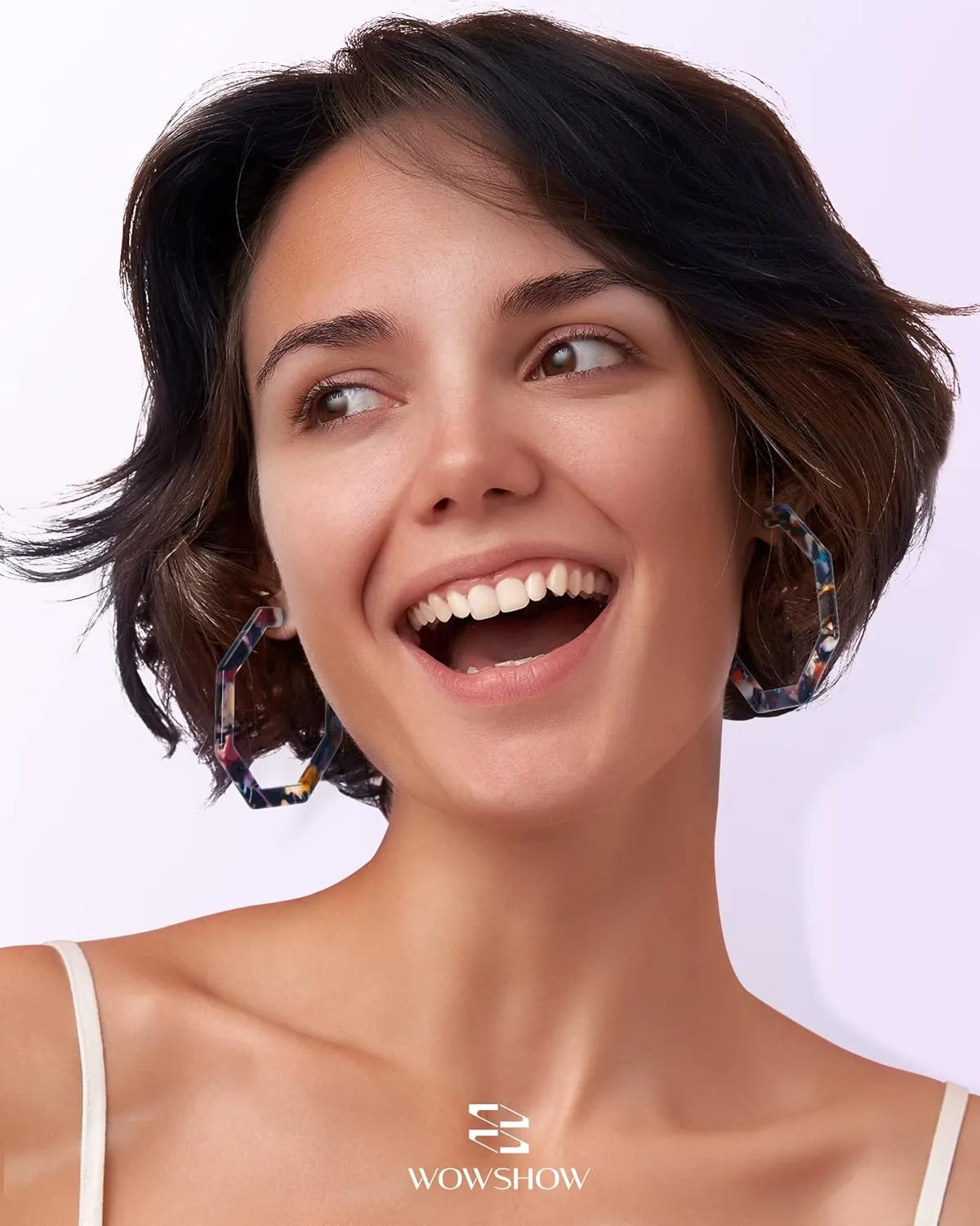 wowshow Acrylic Resin Hoop Earrings for Women Statement Fashion Geometric Octagon Earrings