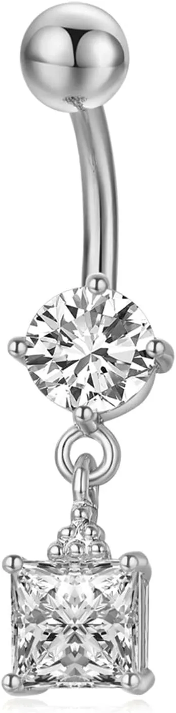 Wycian Belly Ring Belly Chain, Belly Button Ring Crystal Stone Cubic Zirconia Purple Surgical Steel Square Round 2.32G for Women Body Piercing Jewelry
