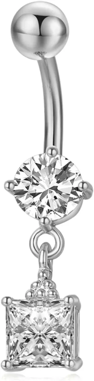 Wycian Belly Ring Belly Chain, Belly Button Ring Crystal Stone Cubic Zirconia Purple Surgical Steel Square Round 2.32G for Women Body Piercing Jewelry
