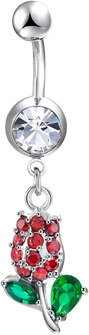 Wycian Dermal Piercing Jewelry, Navel Rings Cute Cubic Zirconia Colorful Surgical Steel Rose 4.01G for Women Mother Body Piercing Jewelry