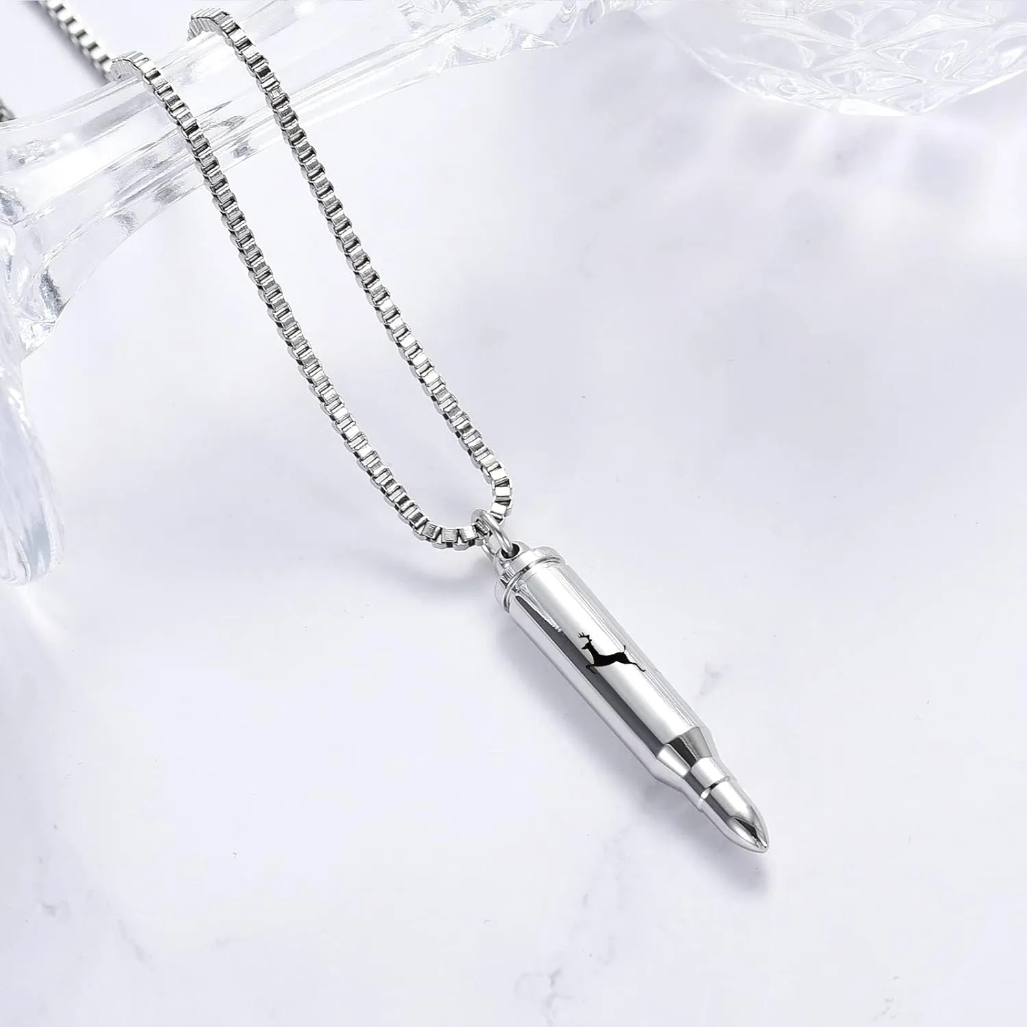 XSMZB Urn Necklaces for Ashes Bullet Shape Container Pendant Stainless Steel Keepsake Holder Ashes for Pet Human Memorial Cremation Jewelry for Men Women
