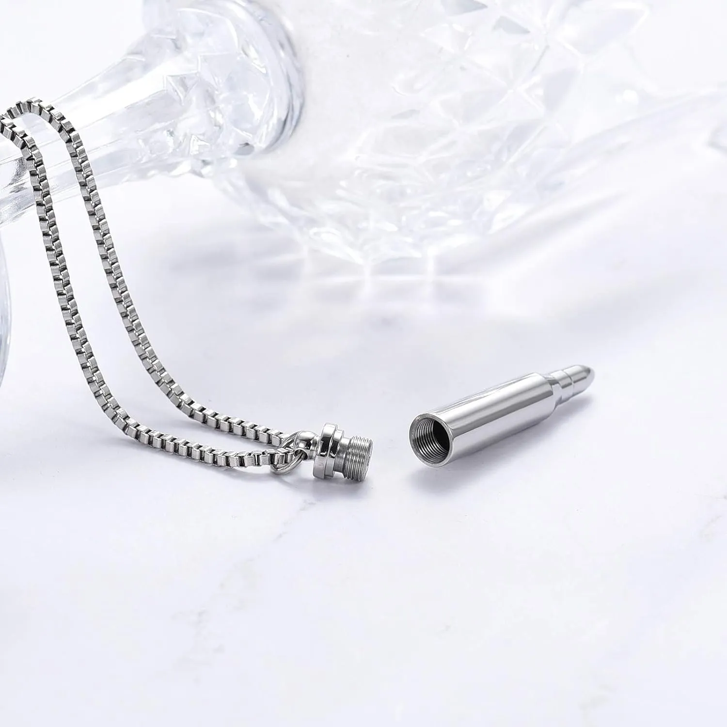 XSMZB Urn Necklaces for Ashes Bullet Shape Container Pendant Stainless Steel Keepsake Holder Ashes for Pet Human Memorial Cremation Jewelry for Men Women