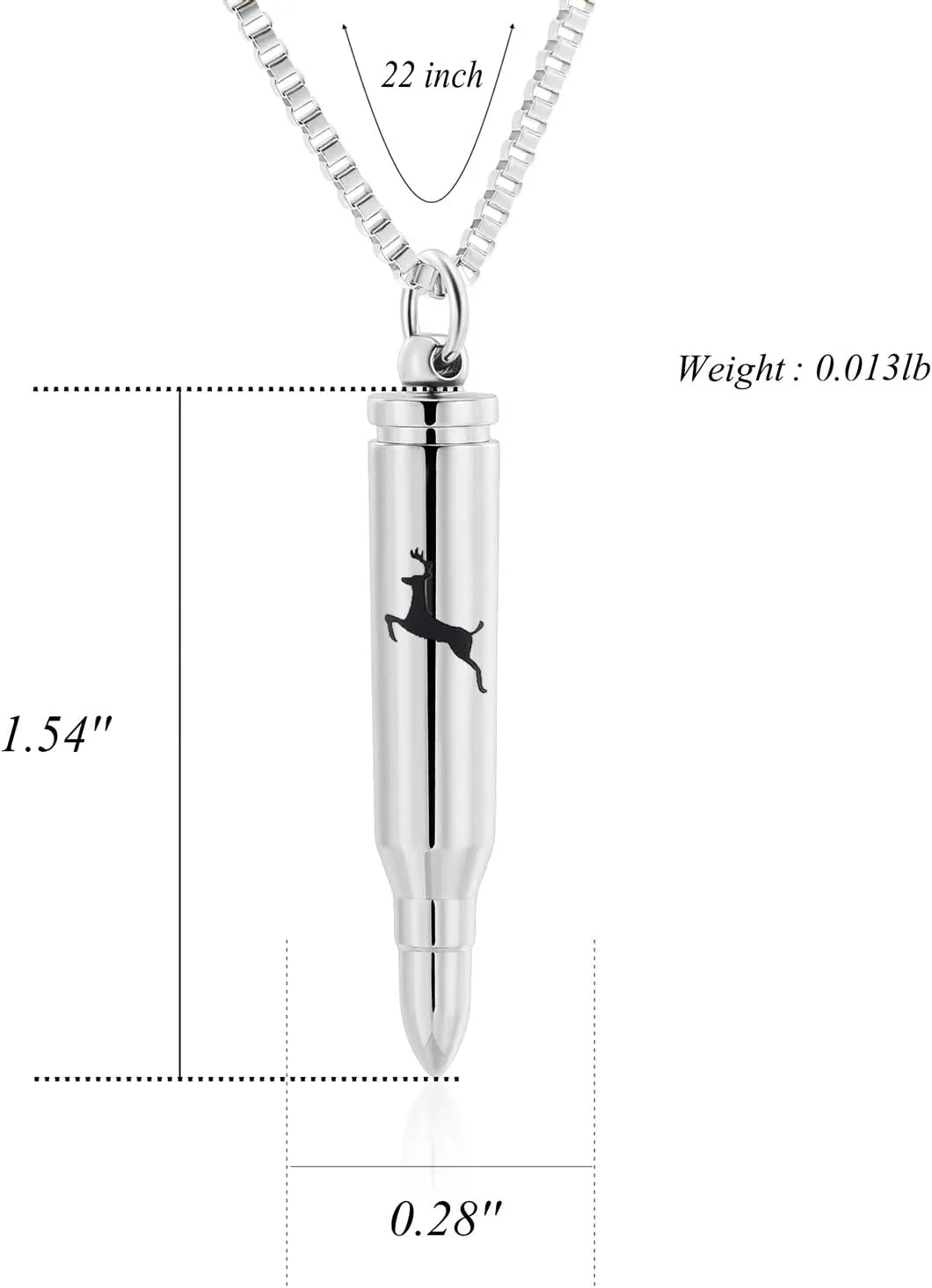 XSMZB Urn Necklaces for Ashes Bullet Shape Container Pendant Stainless Steel Keepsake Holder Ashes for Pet Human Memorial Cremation Jewelry for Men Women