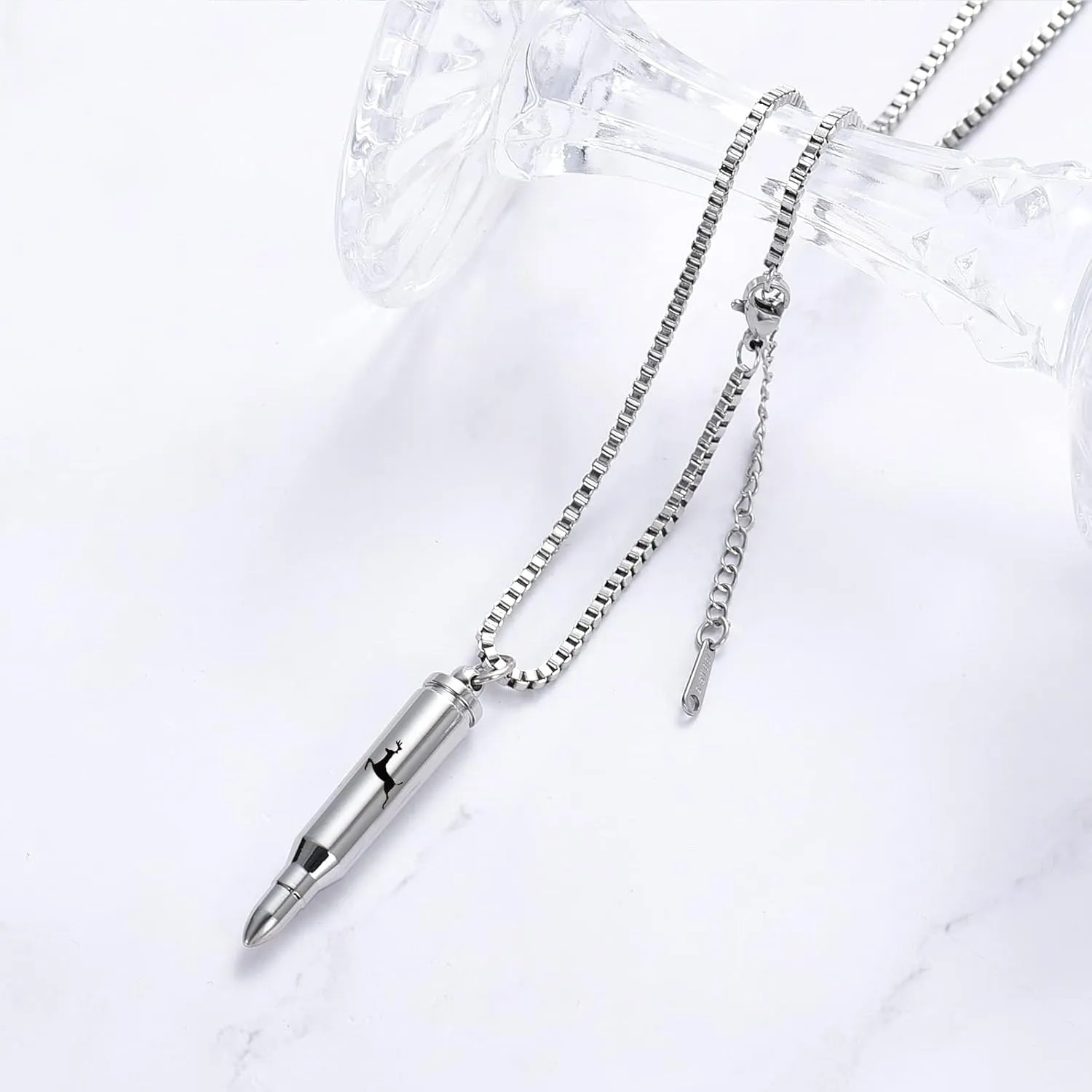 XSMZB Urn Necklaces for Ashes Bullet Shape Container Pendant Stainless Steel Keepsake Holder Ashes for Pet Human Memorial Cremation Jewelry for Men Women