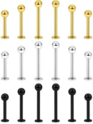 Yaalozei 20G 16G 14G 12G Lip Labret Medusa Monroe Rings Studs Surgical Steel Tragus Helix Cartilage Earring Stud Rings Piercing Jewelry Bar Length 8mm 10mm 12mm Mix Color 18PCS