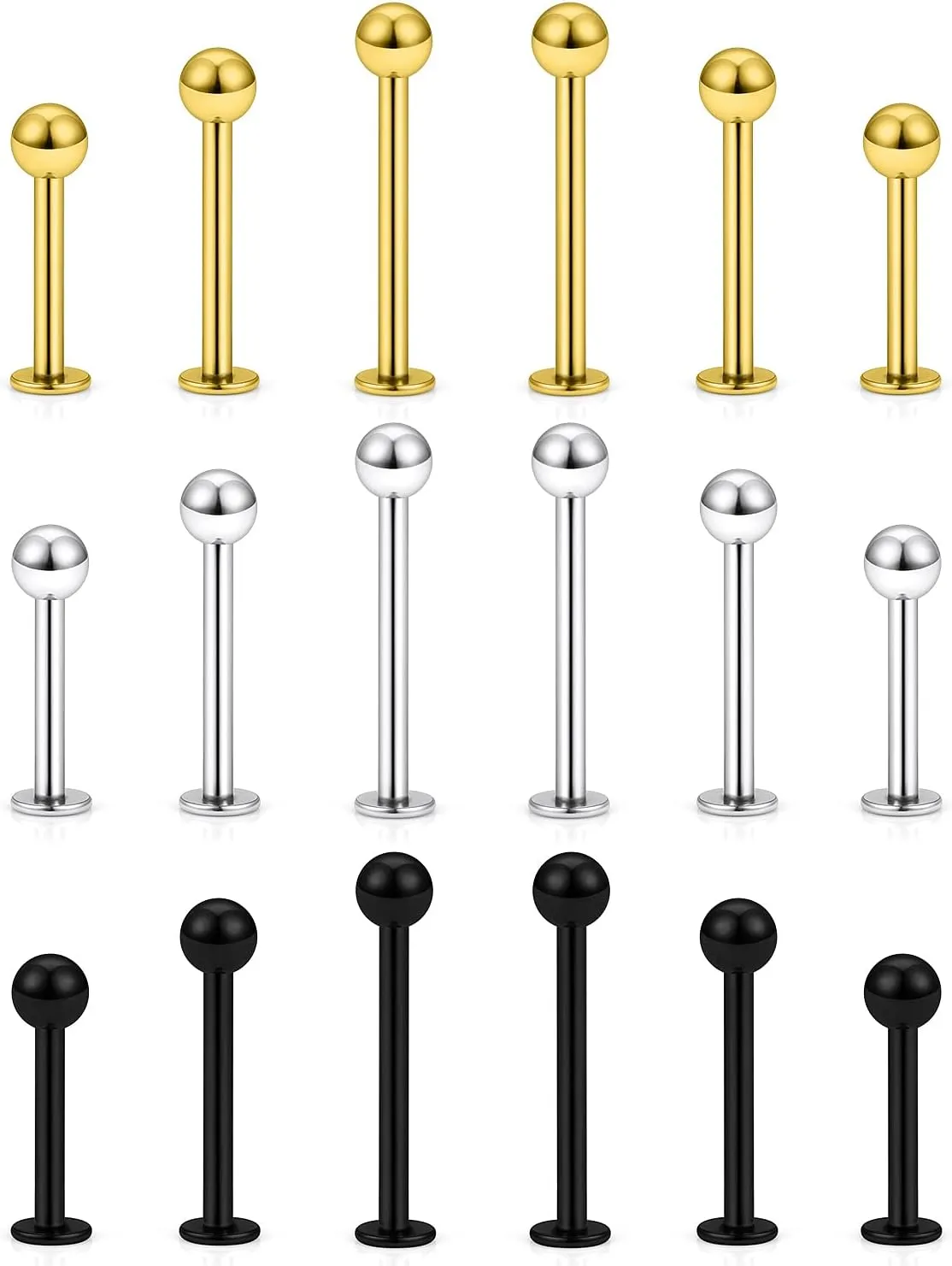 Yaalozei 20G 16G 14G 12G Lip Labret Medusa Monroe Rings Studs Surgical Steel Tragus Helix Cartilage Earring Stud Rings Piercing Jewelry Bar Length 8mm 10mm 12mm Mix Color 18PCS