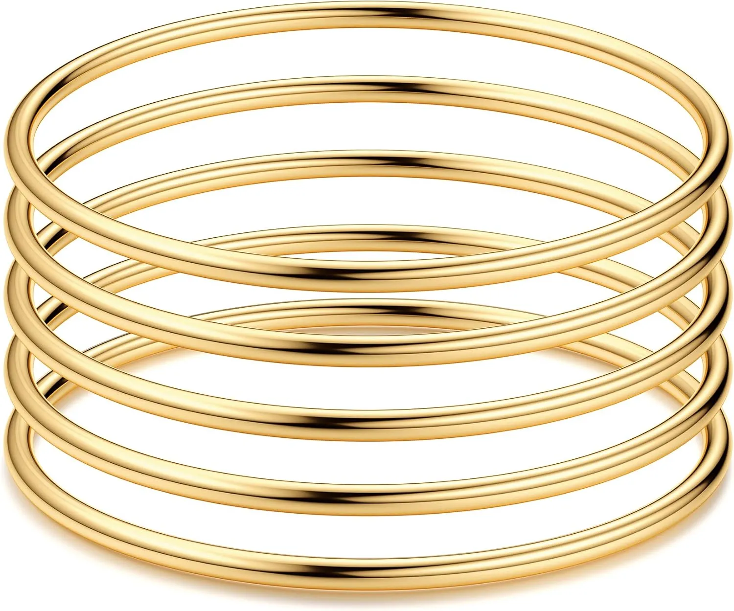YADOCA 3mm 14K Gold Plated Bracelet Stainless Steel Glossy Thin Round Bangle Bracelet for Women Oval Solid Stackable Bracelets Set