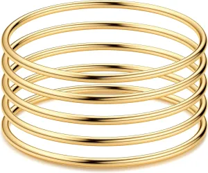 YADOCA 3mm 14K Gold Plated Bracelet Stainless Steel Glossy Thin Round Bangle Bracelet for Women Oval Solid Stackable Bracelets Set