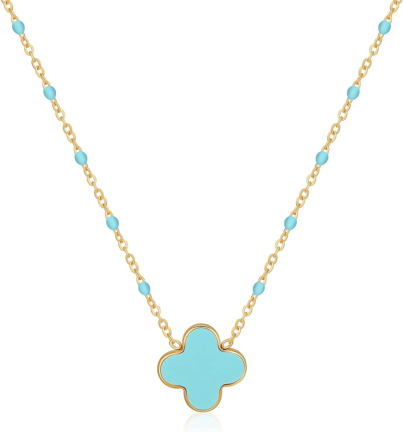 YADUDA Dainty Four Leaf Clover Choker Necklace Colorful Tiny Cute Clover Pendant Necklaces for Women 18K Gold Plated Stainless Steel Lucky 4 Leaf Pendant Jewelry