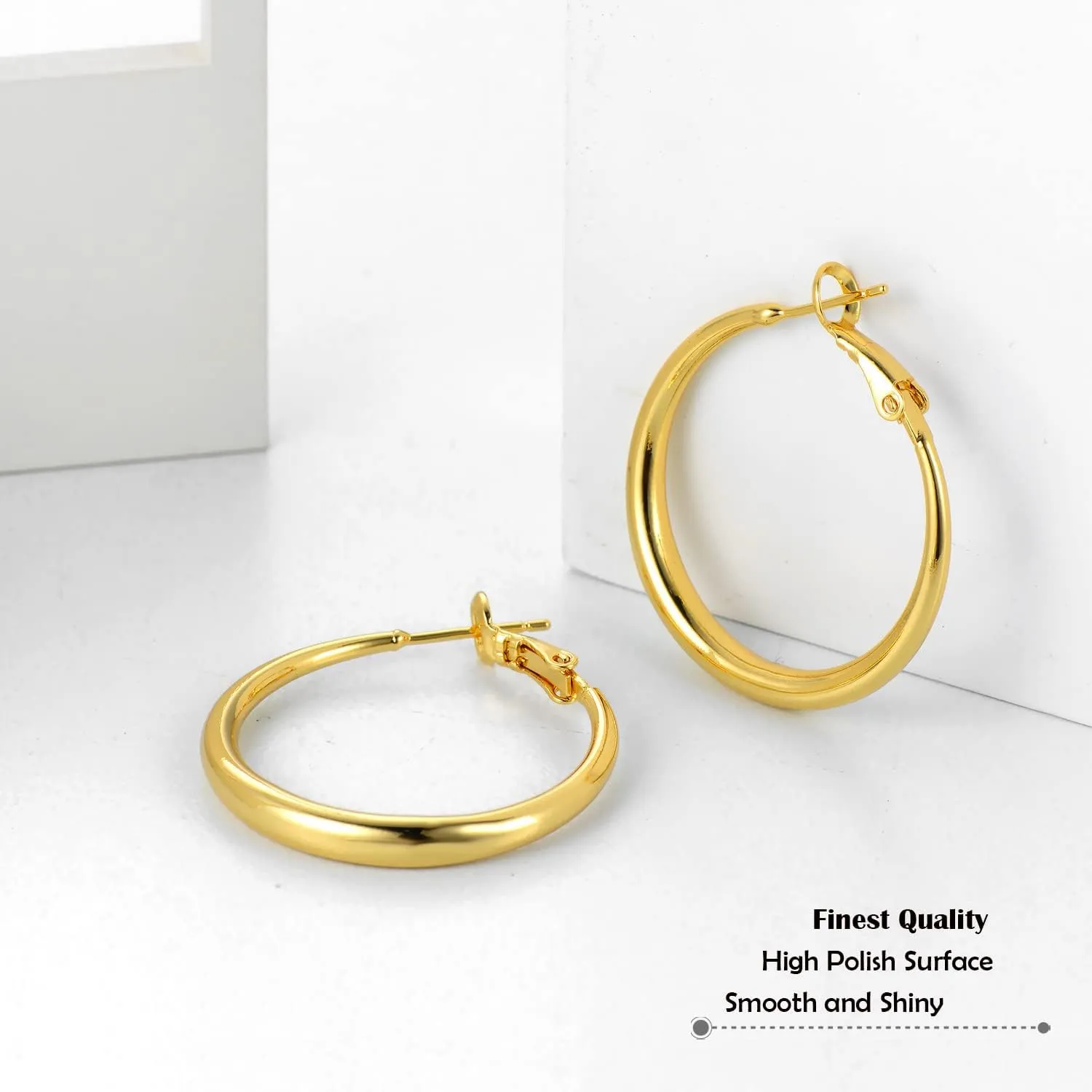 YANODA Gold Hoop Earrings for Women Lightweight Large Gold Hoop Earrings 14K Gold Plated Hoop Earrings with Hypoallergenic Sterling Silver Post Graduated Curvature Big Hoop Earrings for Women (25/30/35/40/45/50mm)