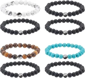 Yin Yang Bracelets Fashion Men Women Taiji Yin Yang Feng Shui Charm Bracelet Natural White Turquoise and Black Beaded Couple Bracelets Friendship Distance Bracelet Jewelry