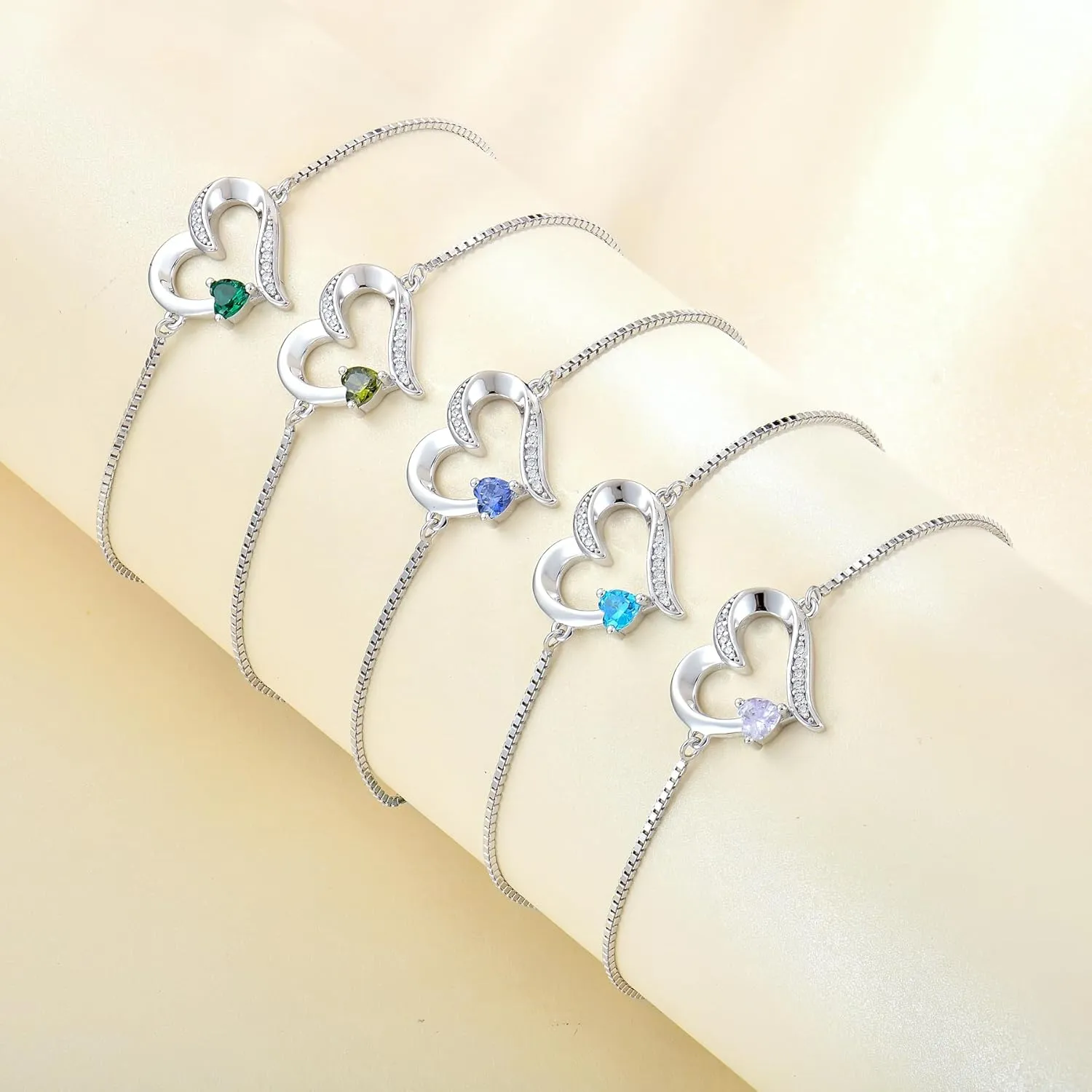 YL Heart Bracelets 925 Sterling Silver Love Heart Bracelet Birthstone Jewelry for Women