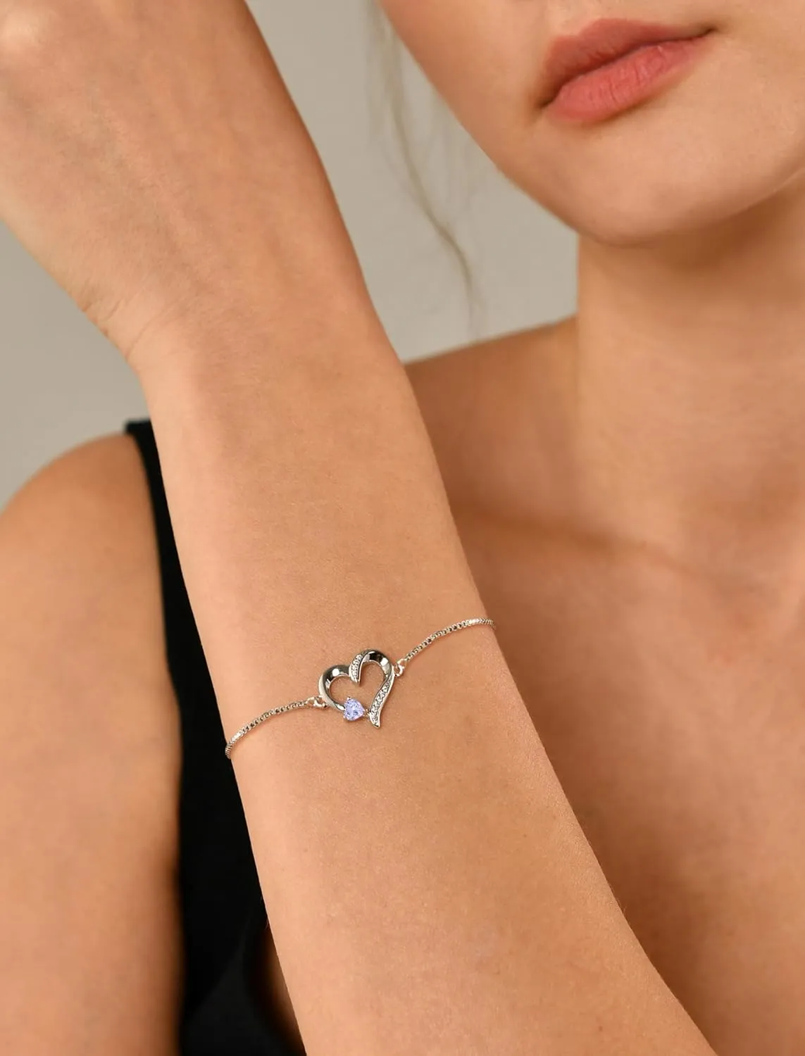 YL Heart Bracelets 925 Sterling Silver Love Heart Bracelet Birthstone Jewelry for Women