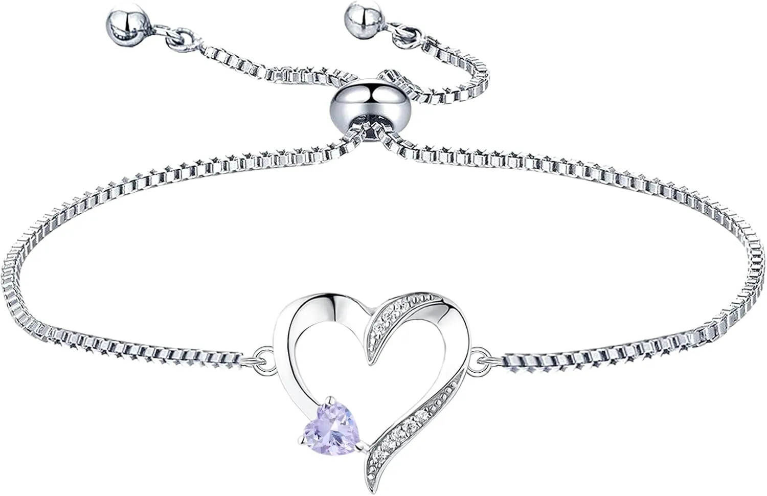 YL Heart Bracelets 925 Sterling Silver Love Heart Bracelet Birthstone Jewelry for Women