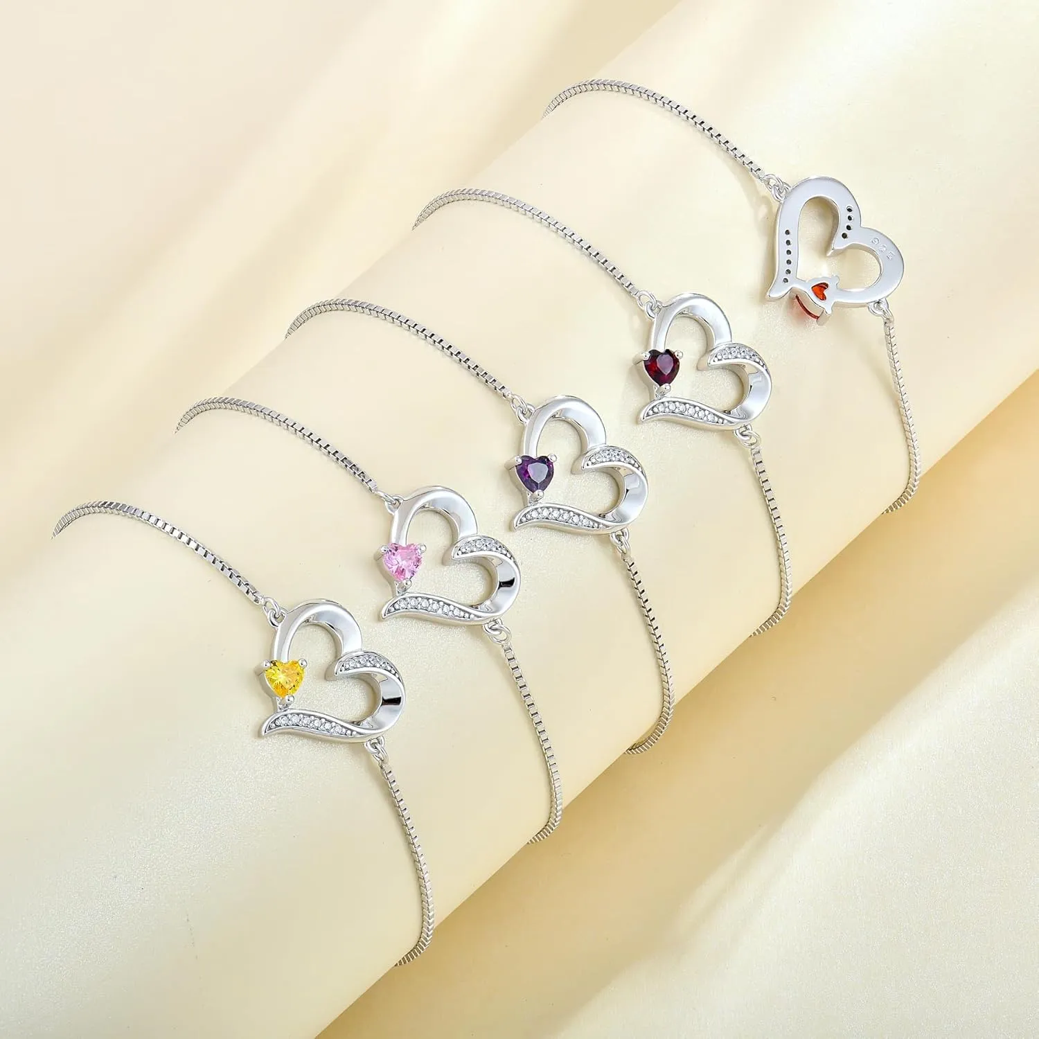 YL Heart Bracelets 925 Sterling Silver Love Heart Bracelet Birthstone Jewelry for Women