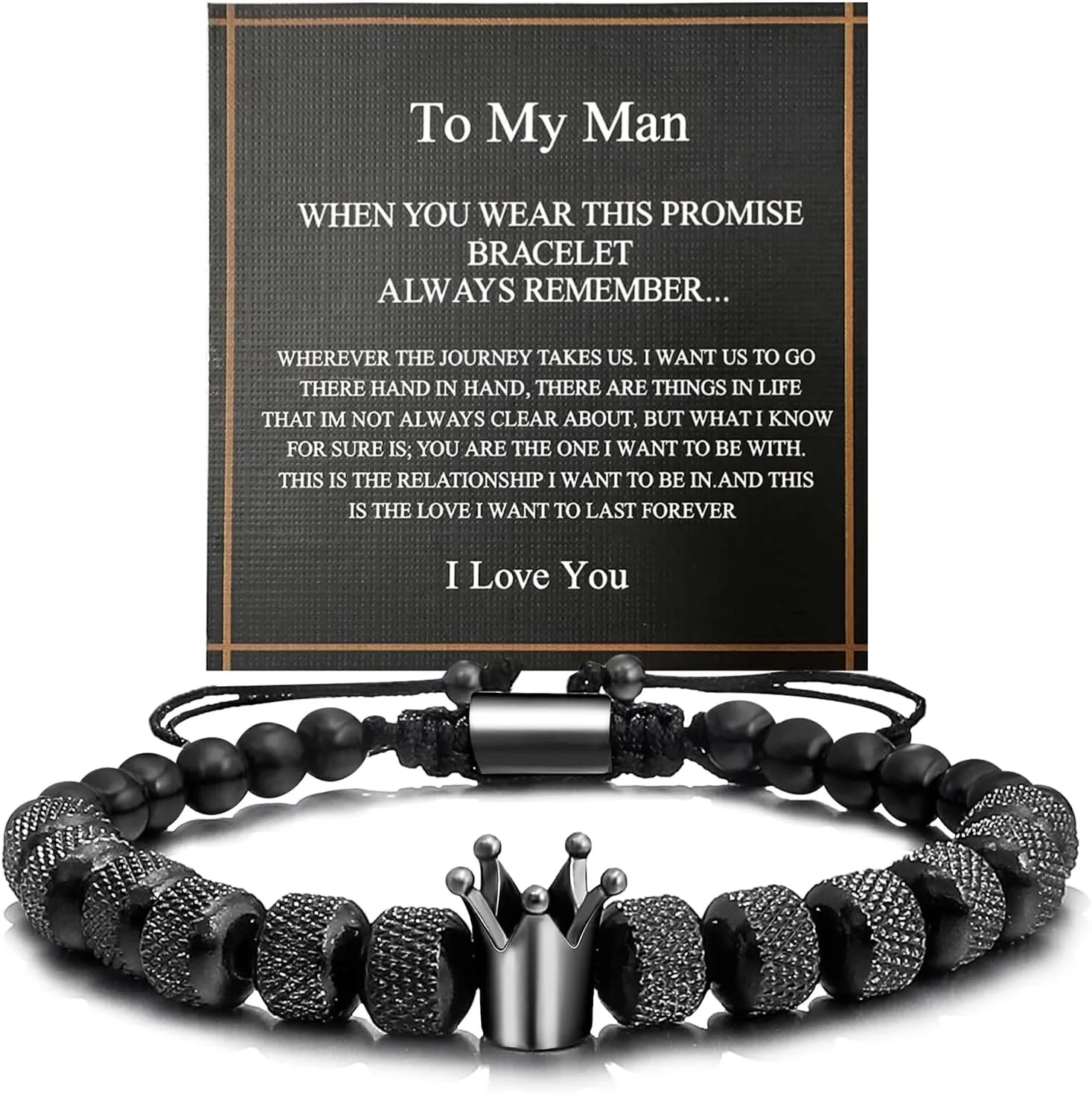 Yowivon Bracelet, Black Bead Bracelets, Cool Adjustable Christian Jewelry, Fashion Romantic Christmas Father's Day Valentines Day Birthday Gifts for Dad/Son/Husband/Him