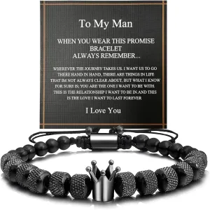 Yowivon Bracelet, Black Bead Bracelets, Cool Adjustable Christian Jewelry, Fashion Romantic Christmas Father's Day Valentines Day Birthday Gifts for Dad/Son/Husband/Him