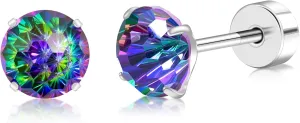 ZDE Titanium Women Flatback Earrings AAAA  Cubic Zirconia Silver CZ Simulated Diamond Earrings Stud Hypoallergenic Cartilage Earring Piercing Jewelry 6mm