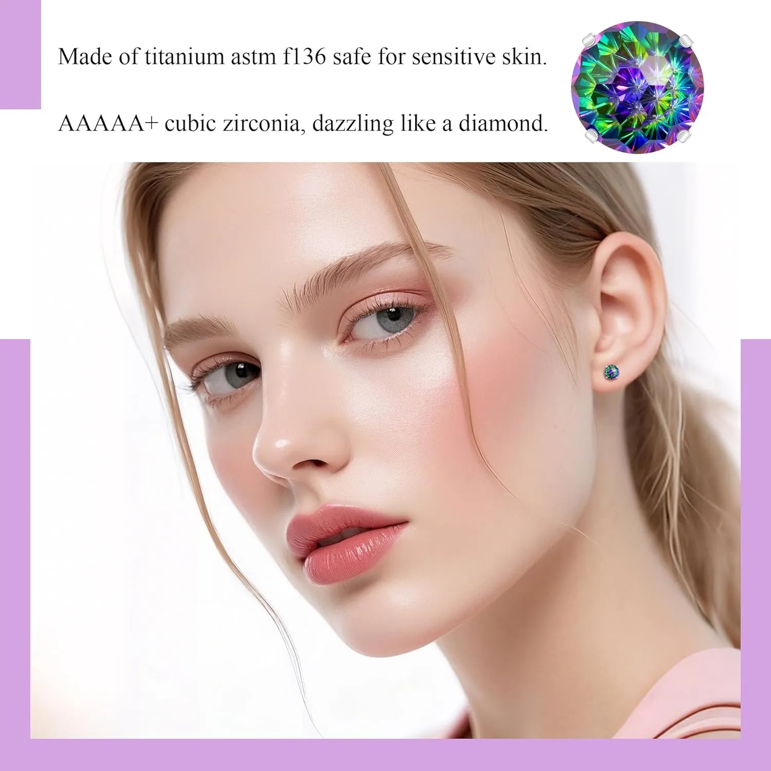 ZDE Titanium Women Flatback Earrings AAAA  Cubic Zirconia Silver CZ Simulated Diamond Earrings Stud Hypoallergenic Cartilage Earring Piercing Jewelry 6mm