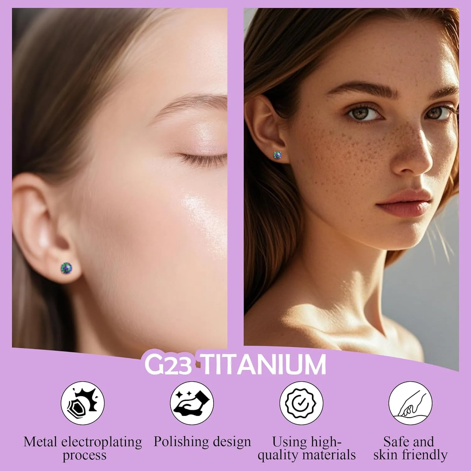 ZDE Titanium Women Flatback Earrings AAAA  Cubic Zirconia Silver CZ Simulated Diamond Earrings Stud Hypoallergenic Cartilage Earring Piercing Jewelry 6mm