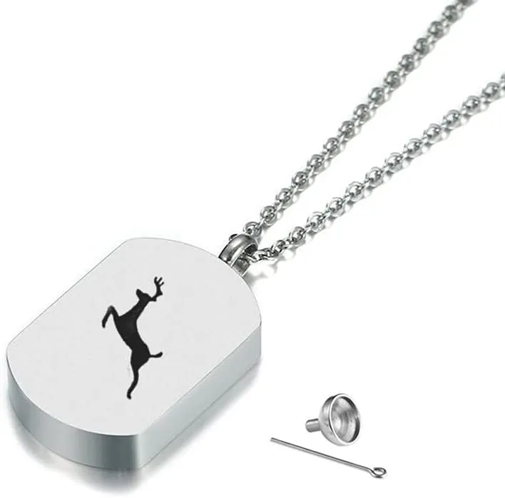 ZKXXJ Memorial Cremation - Deer Sign Urn Necklaces for Human Pets Ashes Personalized Stainless Steel Custom Engraving Pendant Necklace Keepsake Jewelry with Filling Tool