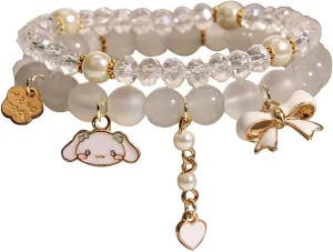 ZMANYIJEW Crystal Beads Pearl Bracelet Cute Cartoon Elastic Beaded Bracelets for Women