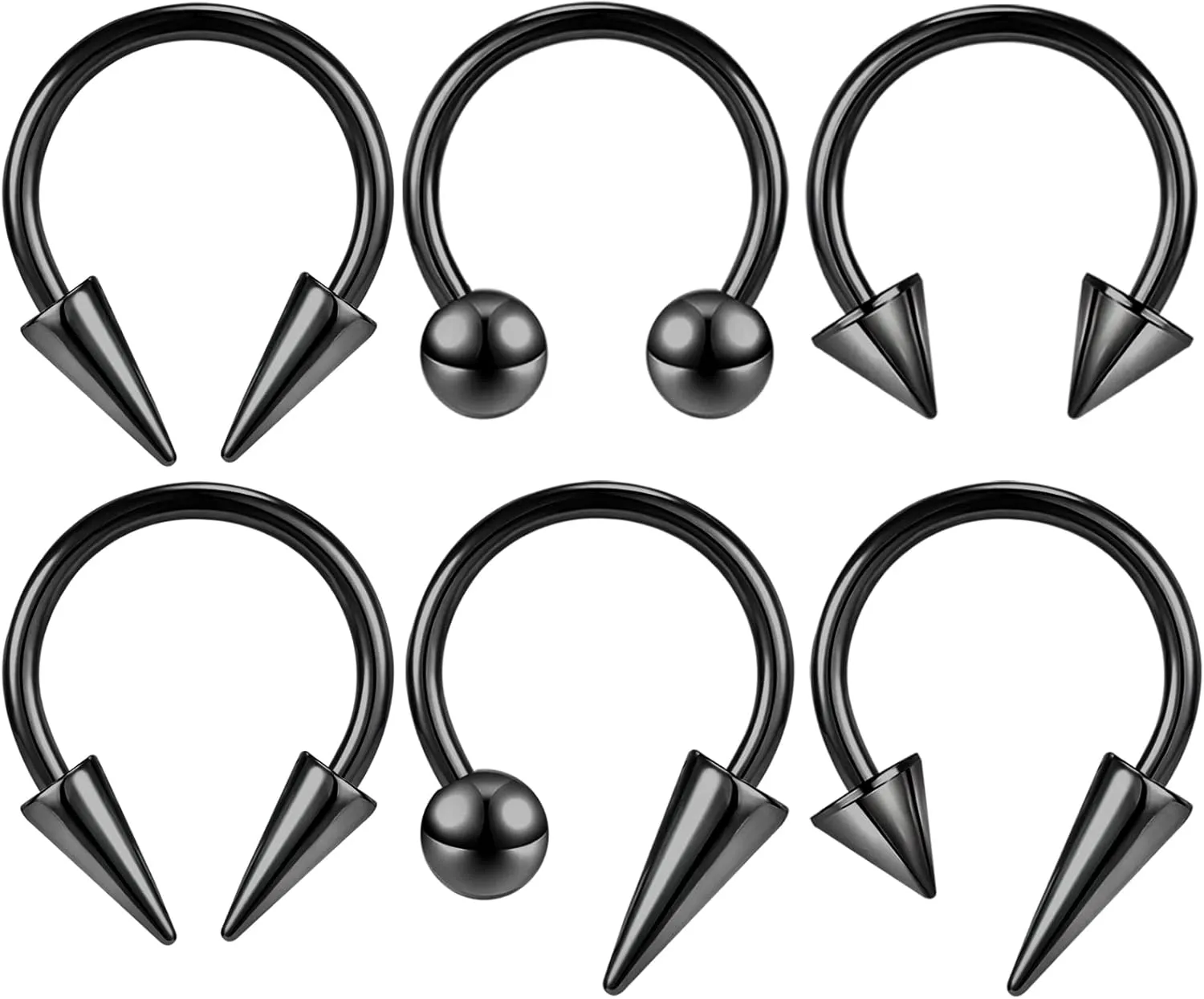 ZS 16G Spiked Horseshoe Nose Septum Rings, Stainless Steel Daith Earrings Spike Lip Ring, Nipple Helix Rook Piercing Jewelry for Women Men