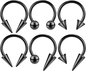 ZS 16G Spiked Horseshoe Nose Septum Rings, Stainless Steel Daith Earrings Spike Lip Ring, Nipple Helix Rook Piercing Jewelry for Women Men