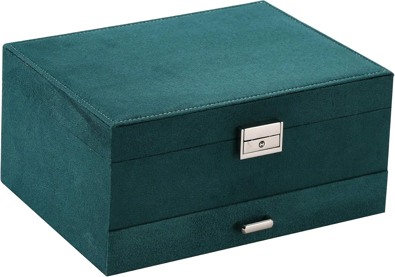 ZUZOOQ Women Jewelry Organizer Box, 3-Layer Velvet Jewelry Boxes Display Storage Case with Lock for Rings Necklace Earrings, Green, 24 * 17 * 11CM1