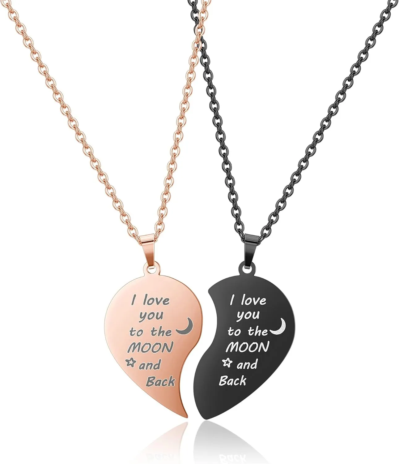 Zysta Customized Heart Puzzle Matching Necklaces for Couples Boyfriend Girlfriend Women Men Yinyang Couples Necklace Pendant Engraved Stainless Steel Yinyang Pendant Jewelry Gift Set