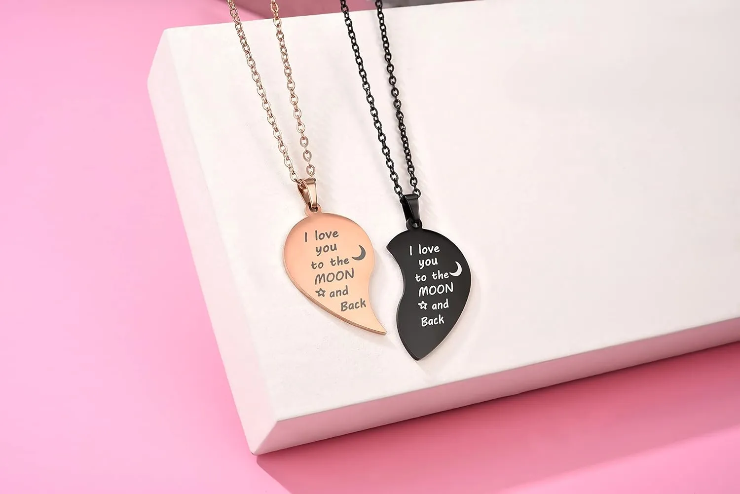 Zysta Customized Heart Puzzle Matching Necklaces for Couples Boyfriend Girlfriend Women Men Yinyang Couples Necklace Pendant Engraved Stainless Steel Yinyang Pendant Jewelry Gift Set