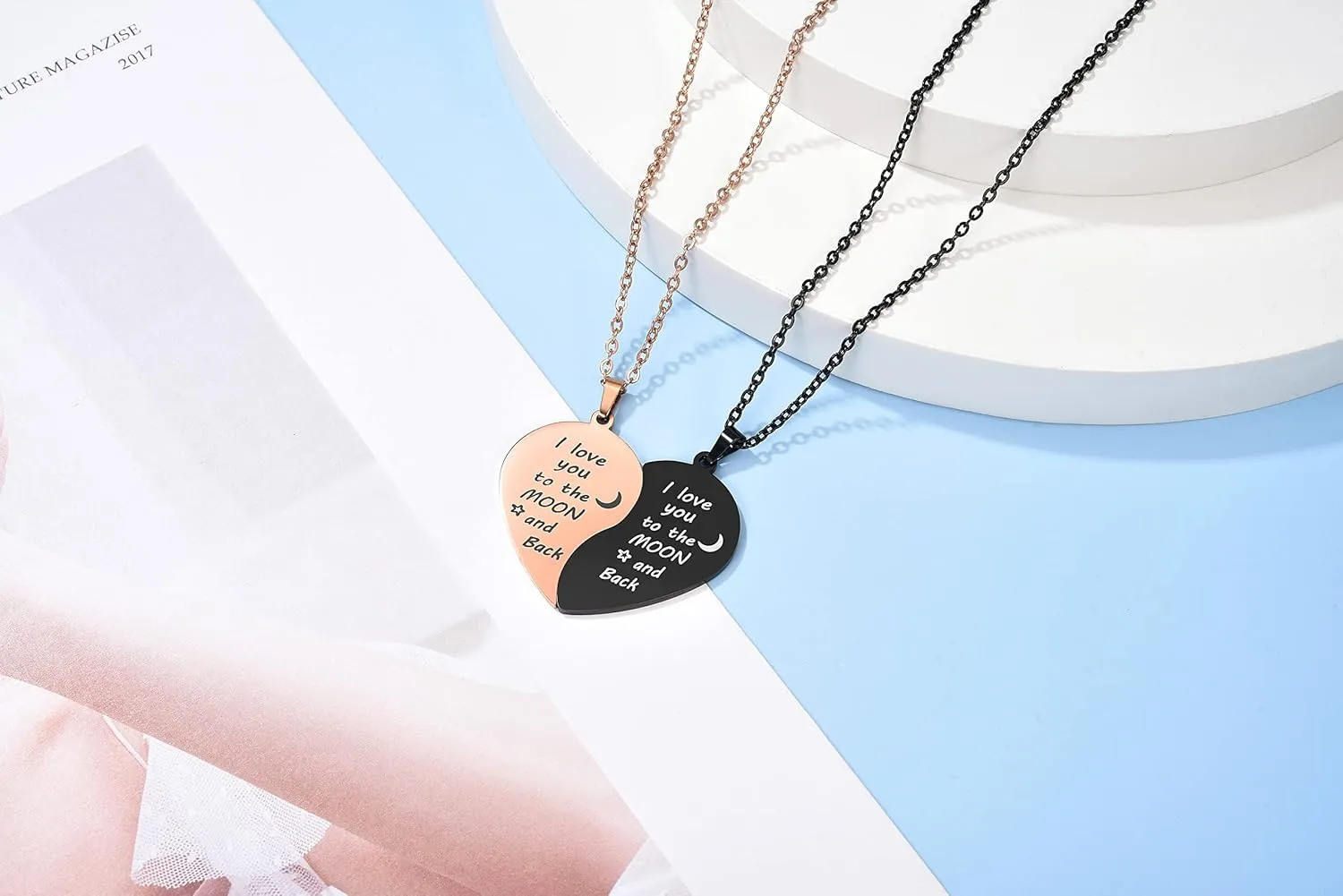 Zysta Customized Heart Puzzle Matching Necklaces for Couples Boyfriend Girlfriend Women Men Yinyang Couples Necklace Pendant Engraved Stainless Steel Yinyang Pendant Jewelry Gift Set