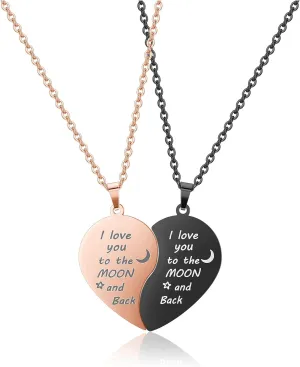 Zysta Customized Heart Puzzle Matching Necklaces for Couples Boyfriend Girlfriend Women Men Yinyang Couples Necklace Pendant Engraved Stainless Steel Yinyang Pendant Jewelry Gift Set